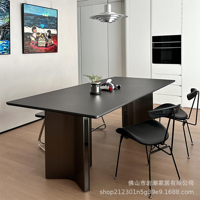 High-End Slate Dining Table and Chairs Black Internet Celebrity Luxury Minimalist Home Kitchen Dining Table Combination Modern Simple Delifon