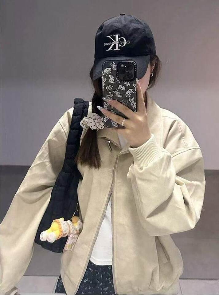 Áo khoác jacket nữ dáng rộng cổ ve áo dài tay phong cách casual — áo khoác mơ chi tiết 3
