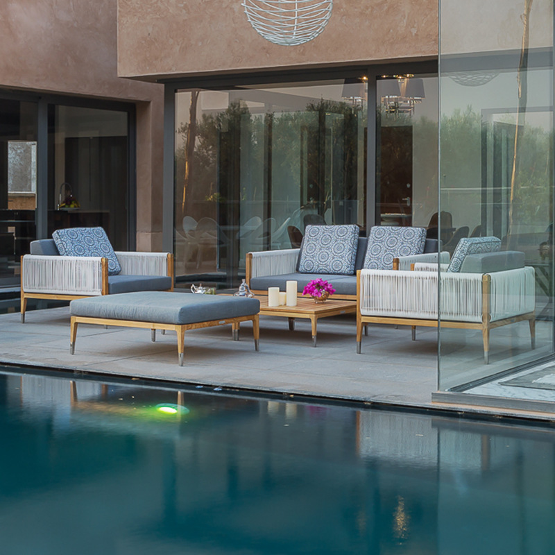 Sofá de exterior para patio, villa, muebles de ocio de teca anticorrosión, jardín al aire libre, hotel, impermeable, protección solar, sofá de madera maciza image 3