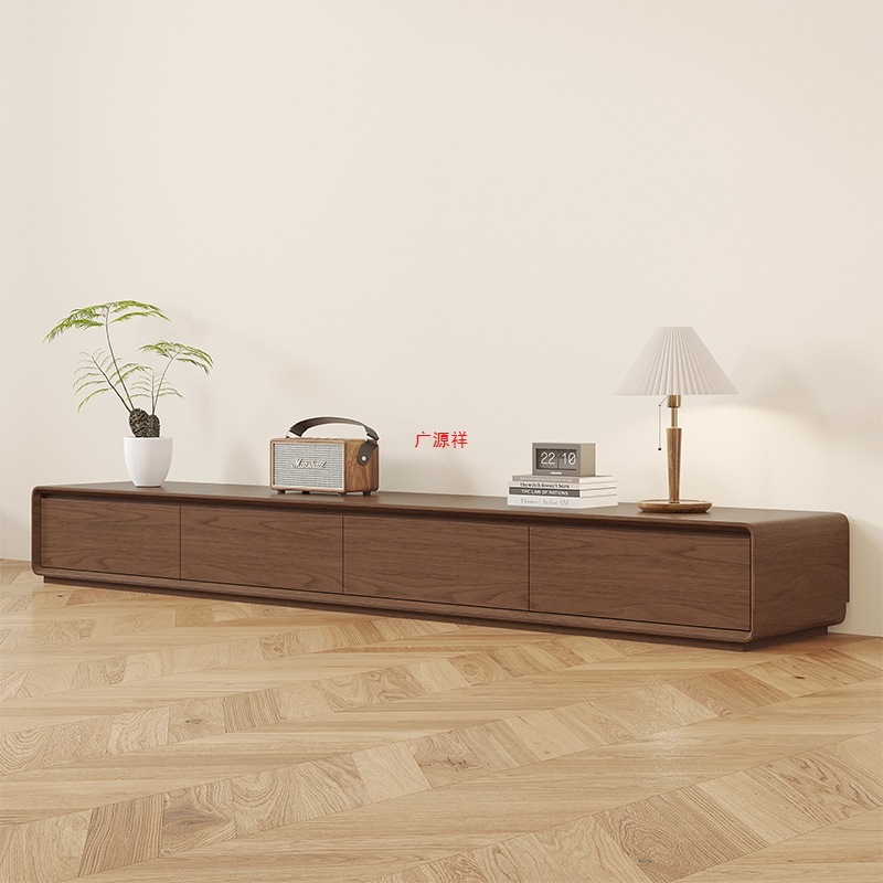 Nordic Simple Tv Cabinet Home Living Room Coffee Table Combination Modern Style Walnut Floor-Standing Solid Wood Tv Cabinet