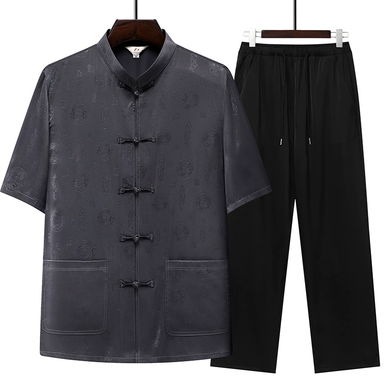 Новый летний тонкий папа китайский стиль рубашка с короткими рукавами для мужчин