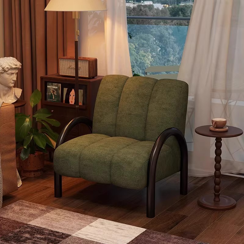 Medieval Style Fabric Leisure Chair B&B Hotel Single Sofa Designer Retro Living Room Balcony Back Chair