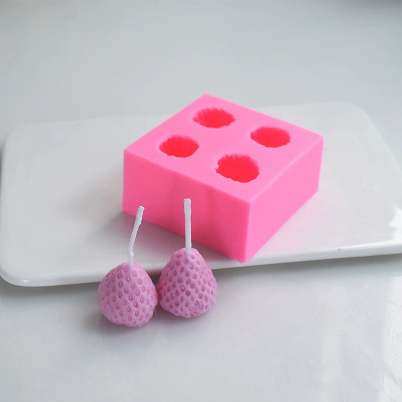 Silicone Strawberry Mold, 3D Acrylic-Style, Food-Grade, 4 Cavities, Pink Semi-Transparent