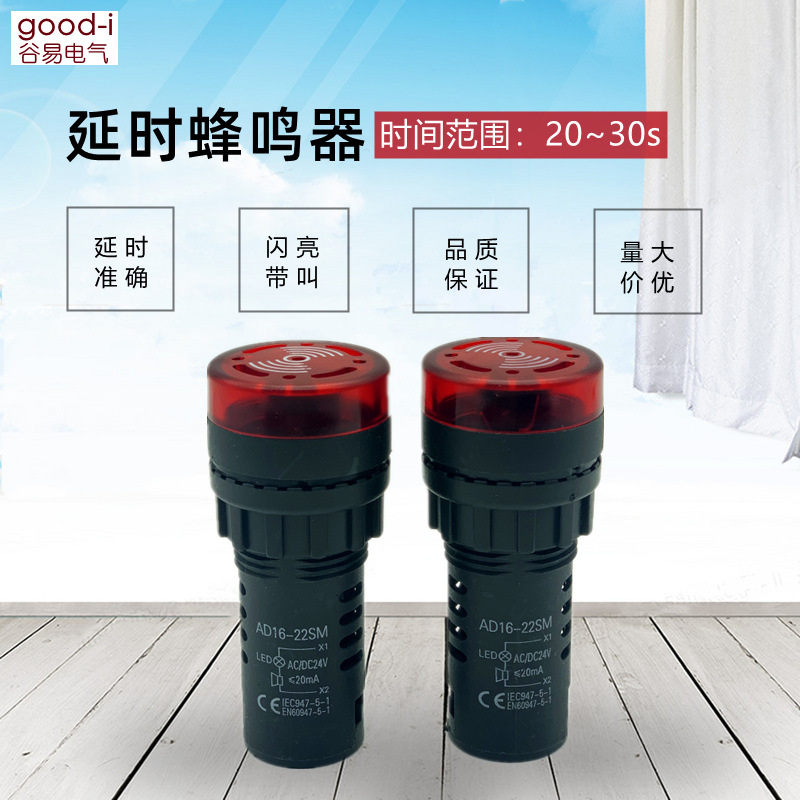 延时蜂鸣器声光报警器AD16-25SM讯响器20~30s开孔22mm12V24V