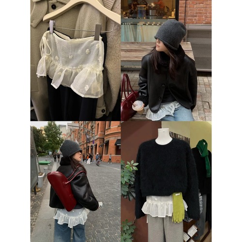 Korean-style sweet tulle mini skirt with lace waistband, versatile sweet niche design, layered lace tulle mini skirt trend