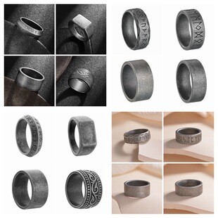 2024 Vintage Distressed Viking Luen Rune Titanium Steel Men's Ring Fashion Personality Wear Bracelet Supply