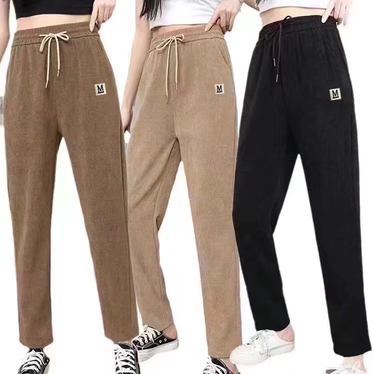 Mom's Autumn New Style Middle-Aged and Elderly Kapok Velvet Ultra-Fine Women's Pants Large Size Loose High-Waisted Casual Pants