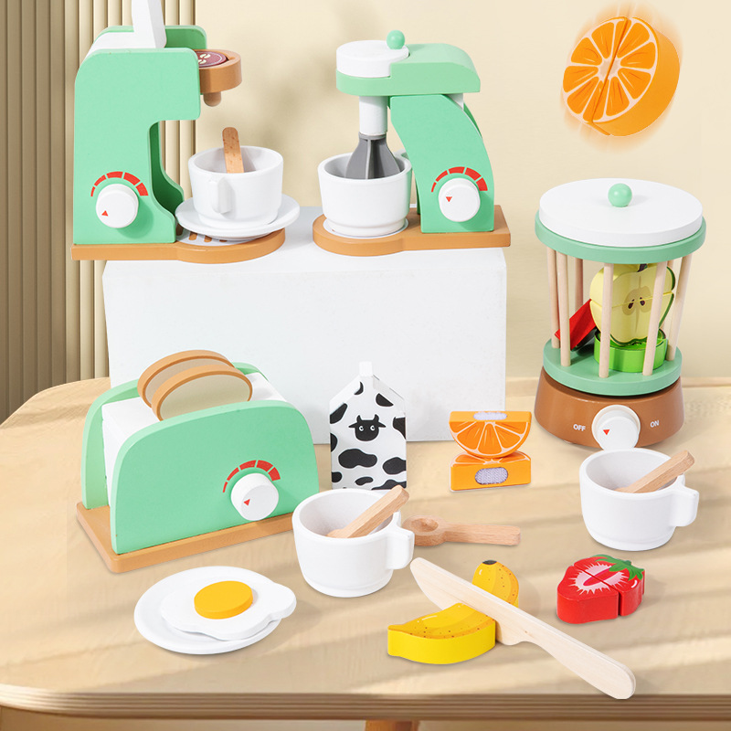 Simulación de pan para niños pequeños mezclador casero juguete modelo de máquina de café molde de jugo de bebé de madera image 1