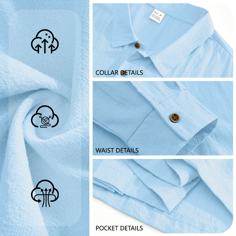 Nuevo Europa y Estados Unidos camisa de lino de manga larga transfronteriza Amazon otoño casual chaqueta de viaje estadounidense suelta hombre