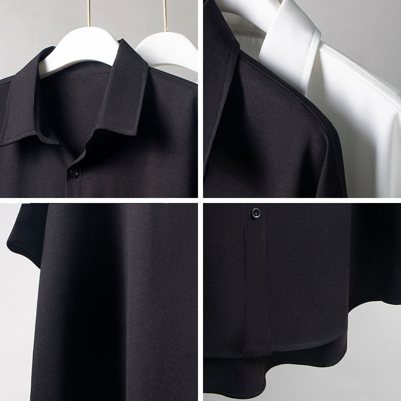 Camisa de manga corta de verano de los hombres guapo negro drapeado flojo superior de los hombres de estilo coreano de moda ins camisa blanca casual DK