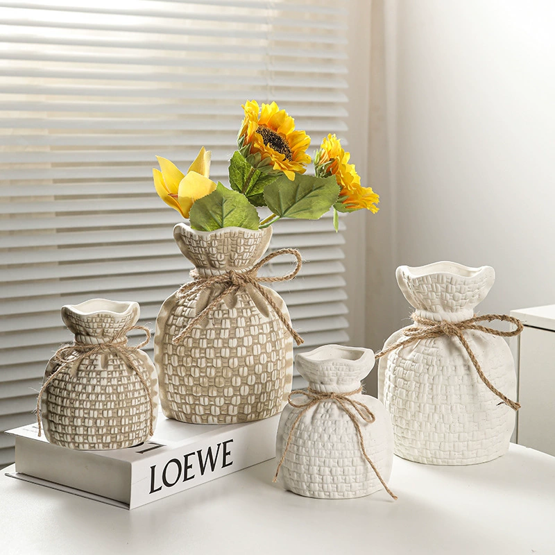 Легкая роскошная керамическая ваза, ваза в клетчатой ​​тканевой сумке, свежие цветы, сухоцветы, цветочные композиции, украшения для дома, трансграничные новые продукты
