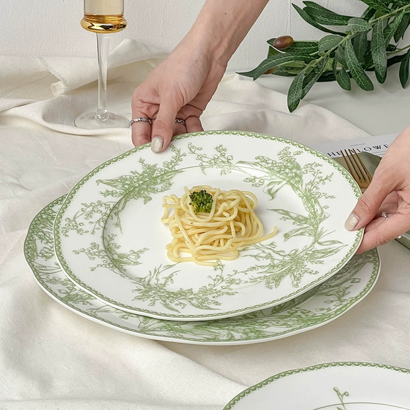 Набор тарелок Dinner Plate Emerald Green Ceramic, французский стиль цветок ландыша, несколько размеров