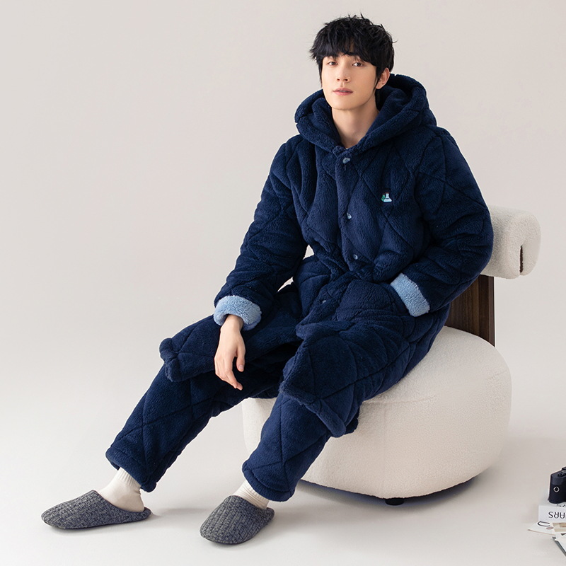 Três camisas de algodón para hombres otoño y invierno 2024 nuevo coral de terciopelo grueso y camisa de terciopelo largo conjunto casero