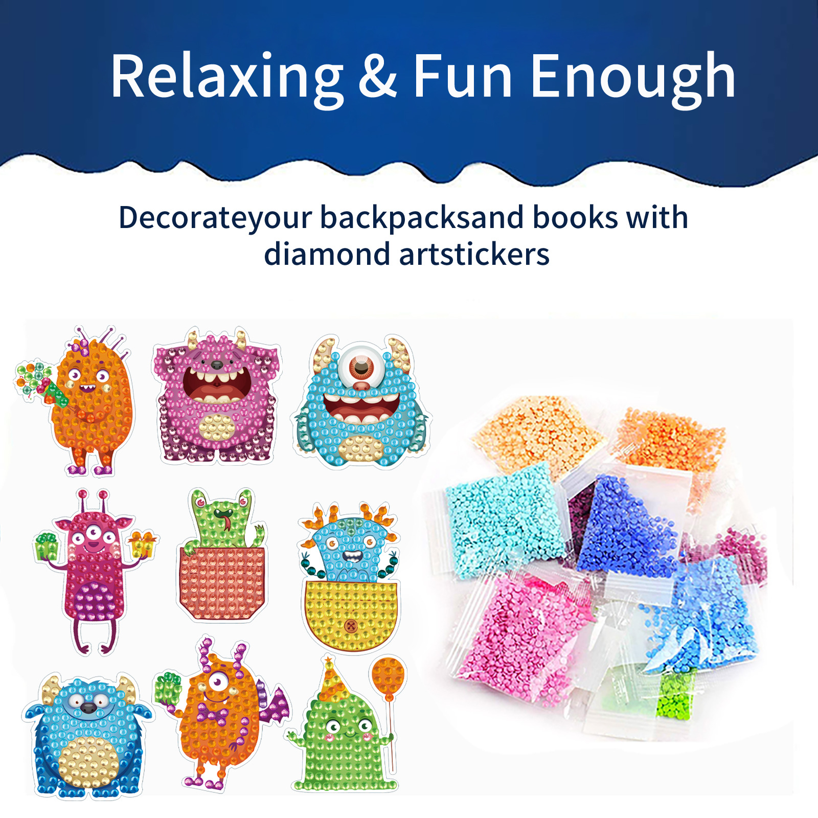 Pequeños monstruos de dibujos animados más vendidos dibujos de diamantes hechos a mano diy aleatoriamente pegatinas de mampostería pegatinas de pared pegatinas de juguetes pegatinas llenas de diamantes