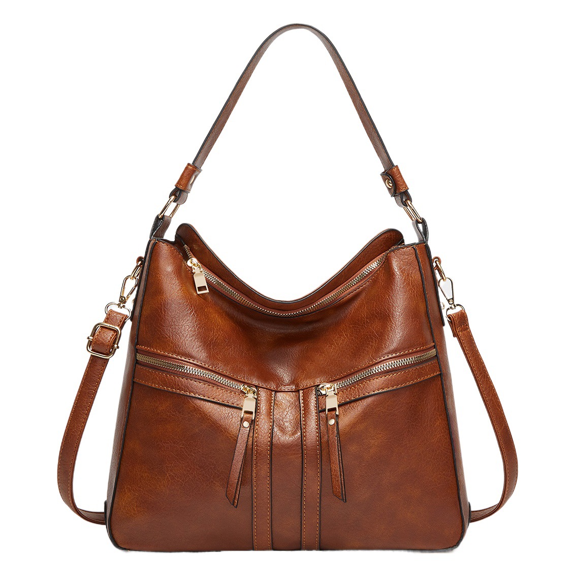 Bolso de Mano Grande para Mujer en Cuero Suave, con Doble Cremallera y Estilo Europeo/Estadounidense 2024