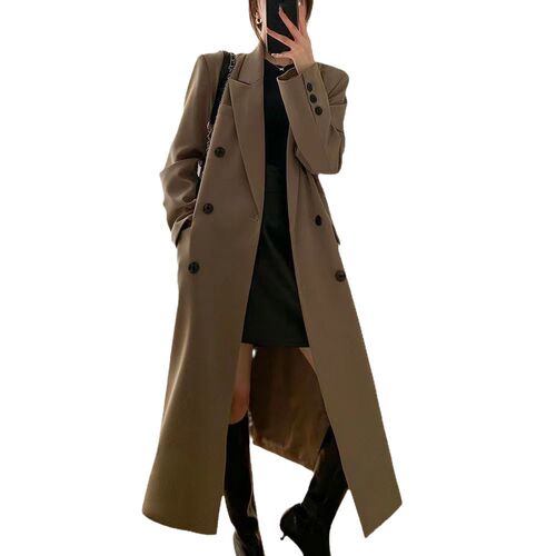 Women's Plus Size Long-Sleeve Suit Jacket for Plus Size Women 2025 Spring Loose High-End Knee-Length Trench Coat