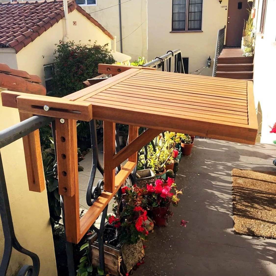 Трансграничный складной Балконный стол из цельного дерева открытый подвесной перила стол из дерева акации Регулируемый складной стол в современном стиле