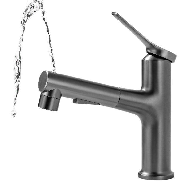 Cuenca de cobre grifo de agua caliente y fría baño hogar pistola gris multifunción retráctil lavabo grifo