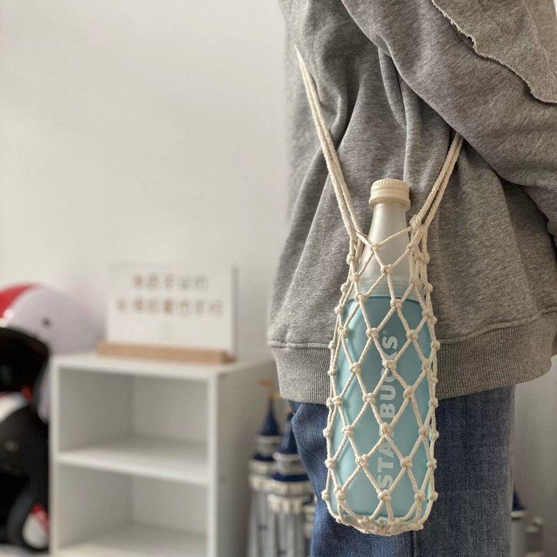 Amazonクロスボーダーメッシュバッグ斜めミルクティーカップカバー手織りユニセックスケトルカバーウォーターカップカバー|undefined