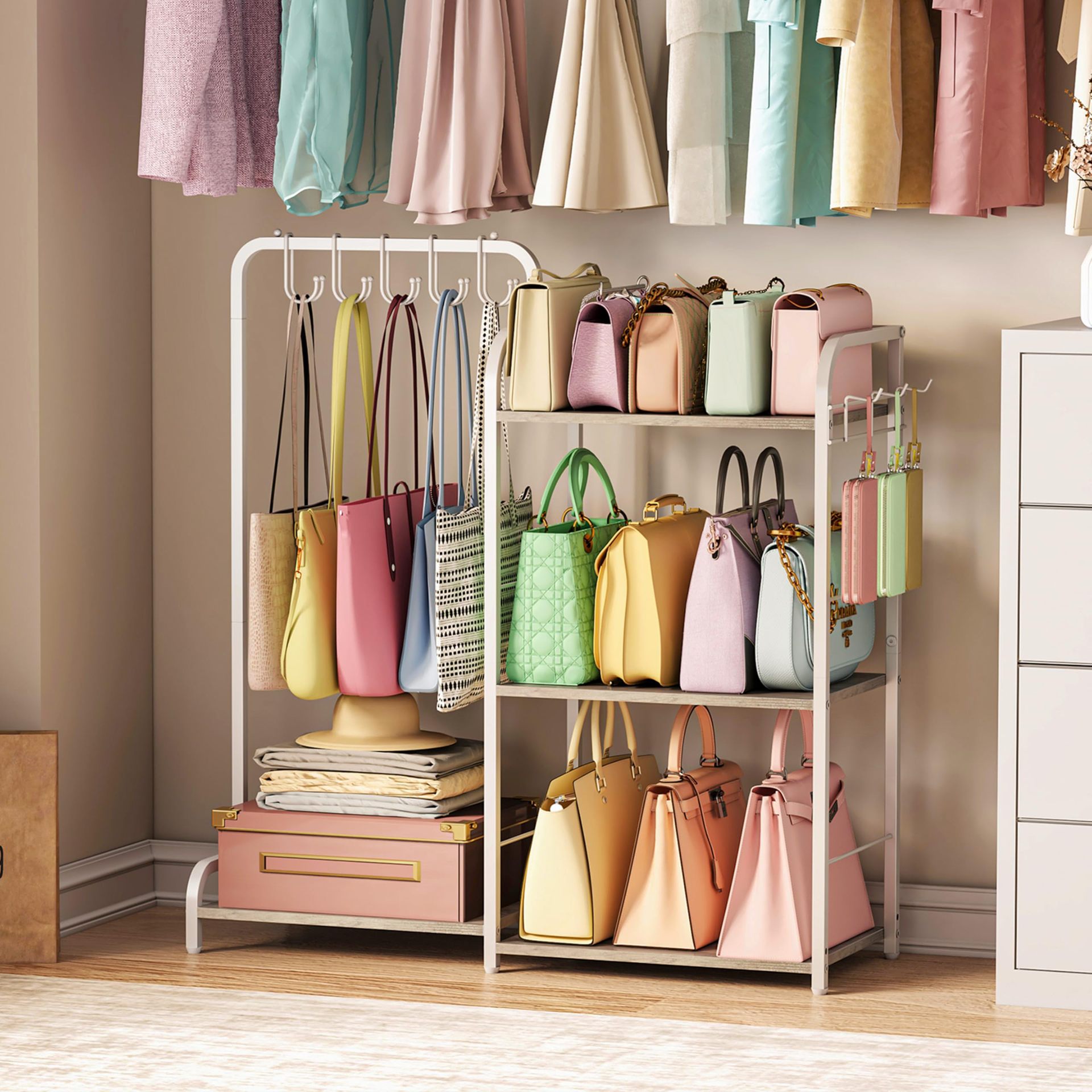 Wallet Storage Box with Wallet Hanger and Wallet Hook, Featuring Adjustable Large-Capacity Wallet Storage Cabinet