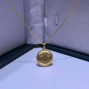 18k金笑脸吊坠Au750彩金拉丝圆饼微笑脸挂坠百搭项链项饰水贝黄金