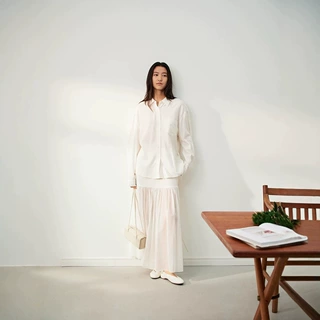 爱与南希十三行2026秋韩系高级感A字抽褶拼接抹胸露肩连衣裙04695