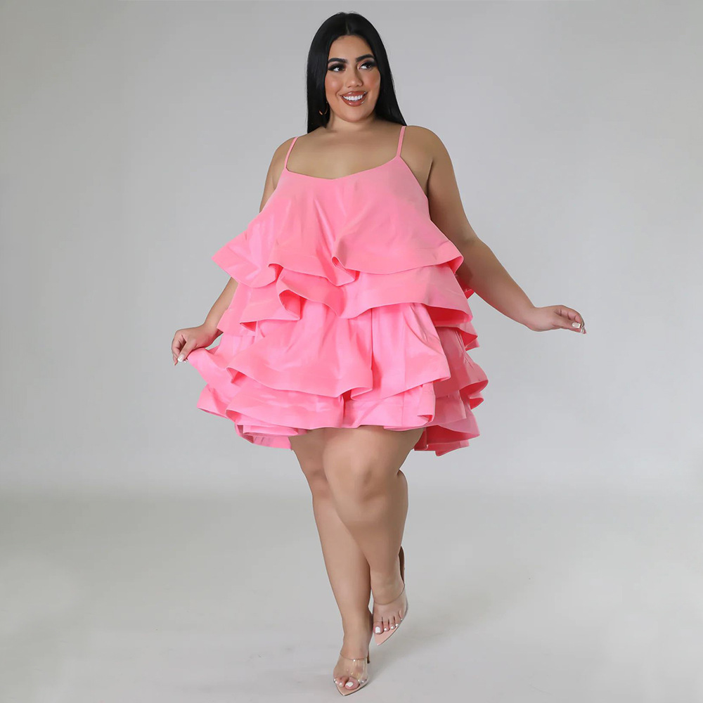 Sexy ärmelloses Rüschenkleid für Damen, verstellbare Schulterträger, europäisch-amerikanischer Stil, Dropshipping möglich, Übergrößen_voghion.com