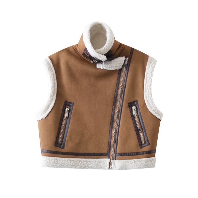 Fur integrated motorcycle jacket leather coat short 2023 Winter New lamb fur vest coat for women