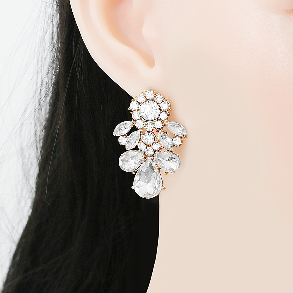 New European And American Personality Diamond-studded Flower Shape Geometric Drop-shaped Earrings display picture 2