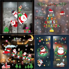 クリスマスガラス静電貼りデパート店舗配置ショーウインドー貼りサンタクロース雪だるま木鹿雪花飾り