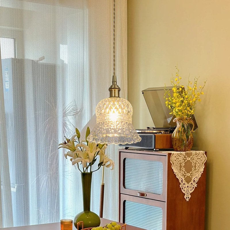 Estilo japonés de estilo tranquilo restaurante de latón de tres extremos lámpara simple bar de alojamiento porche del pasillo de la cama de vidrio pequeño lámpara