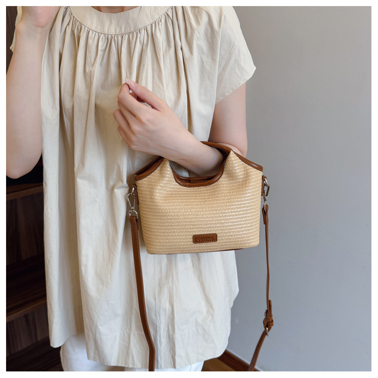 Fashionable bucket bag for women 2025 Summer new style work and commuting patchwork woven bag, simple and casual single-shoulder small bag, trendy undefined