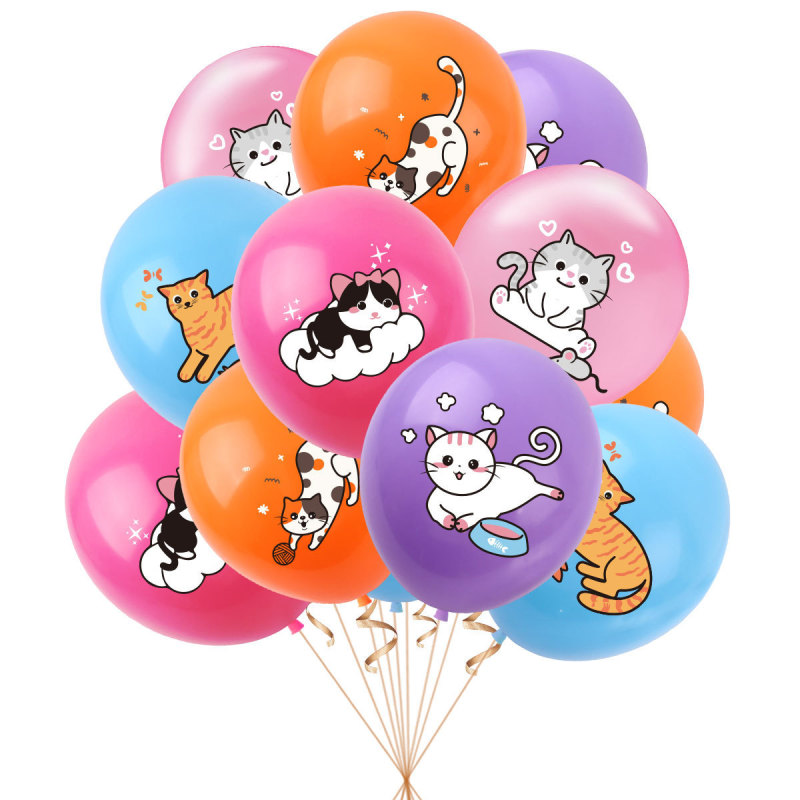 宠物猫咪主题生日派对装饰 猫拉旗横幅蛋糕插牌气球套装 生日布置|undefined
