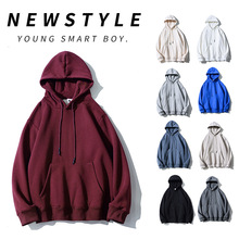 500g重磅不倒绒美式复古连帽卫衣男女纯色慵懒风情侣帽衫加绒外套