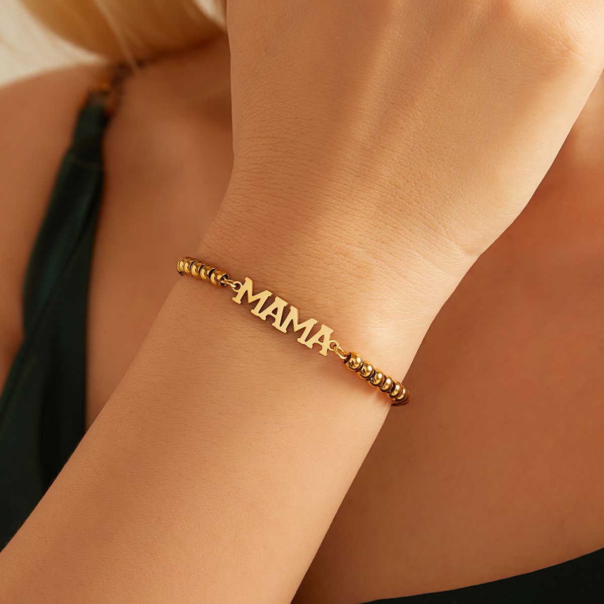 38g Weight 18K Gold Plated Plating Material 304 Stainless Steel Pendant Material Bracelets Classification 304 Stainless Steel Chain Material Beaded Chain Chain Type 1 Piece Quantity Holiday, Daily Occasion 304 Stainless Steel Material Mother'S Day Festival Letter Pattern All Seasons Season Women's Gender Plating Design Simple Style, Classic Style Style Simple Style Classic Style Letter 304 Stainless Steel 18K Gold Plated Beaded Chain Bracelets In Bulk 2