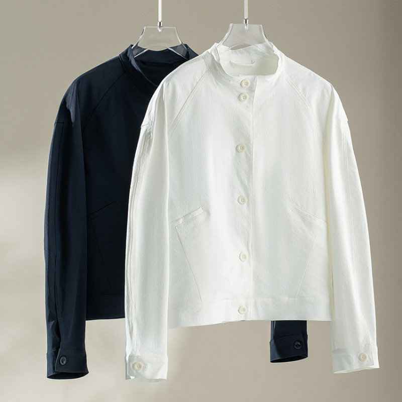 Thin Anti-Wrinkle Jacket for Women, Single-Breasted, Stand-Up Collar, Long-Sleeved, Loose, Casual, Light Luxury, High-End Feel, Summer New Style