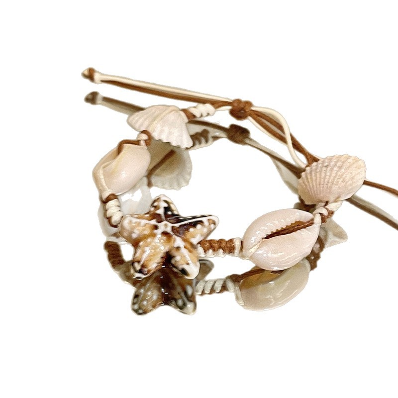 Concha, concha, estrella, piedra natural, cerámica, pulsera de perlas, pulsera de estilo de vacaciones junto al mar, joyería de todo fósforo fresca y de moda