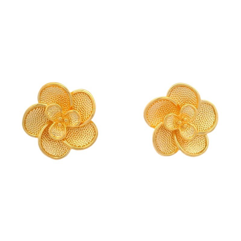 Xuping latón dorado damas grandes flores pernos de orejas femeninas temperamento retro de alto nivel sensación de boda flores pendientes de orejas