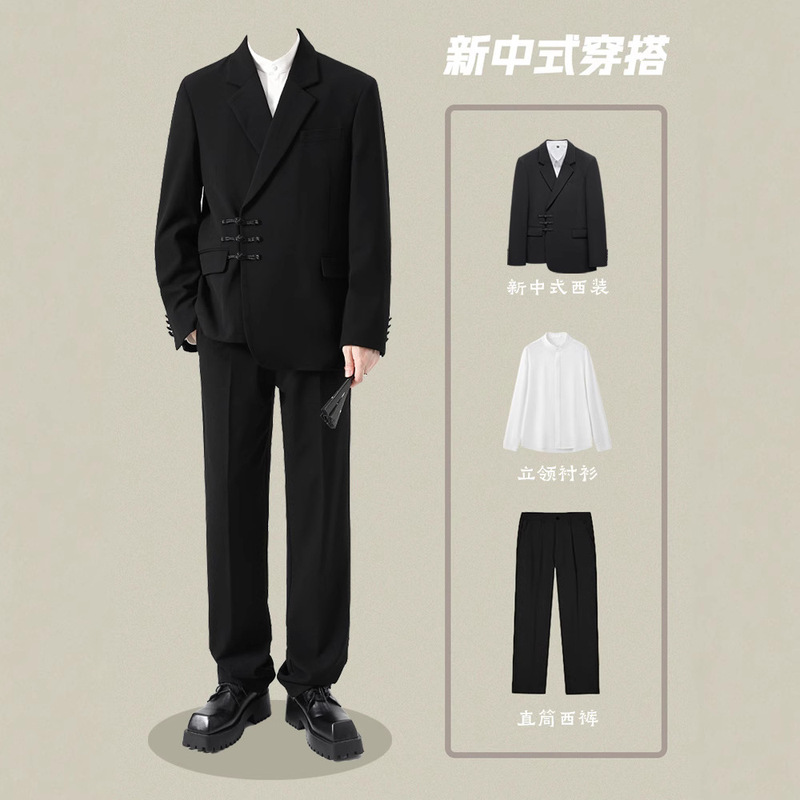 New Chinese Zhongshan Suit with Collar Engaged Groom Suit suit Men's Wedding Wedding Feeling National Style Suit Jacket