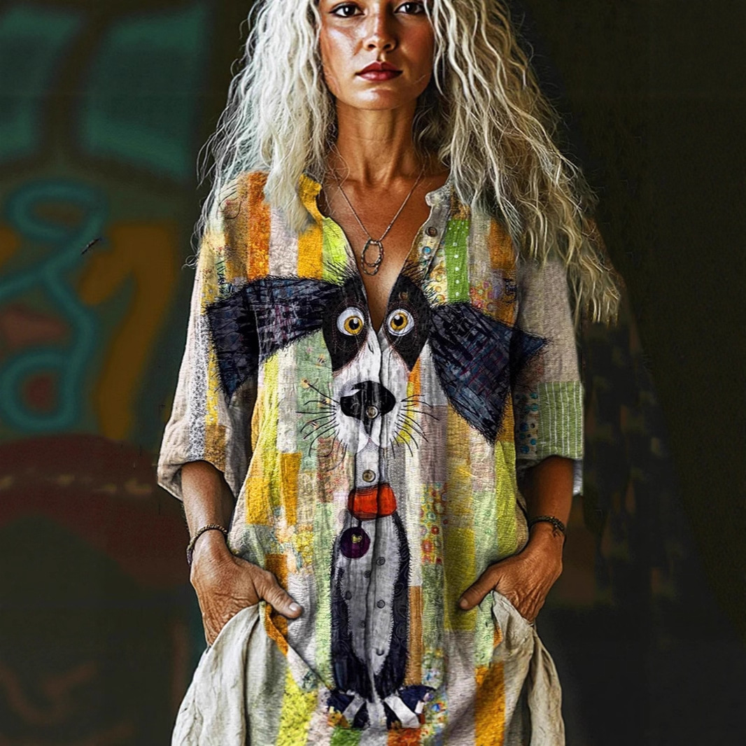 （仿亚麻）2025欧美女式女休闲碎花衬衫女装小雏菊衬衫3D印花衬衫