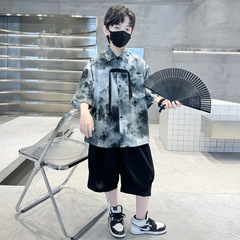 男童新中式古風套裝2024新款中大童男孩國潮中國風短袖兩件套夏裝