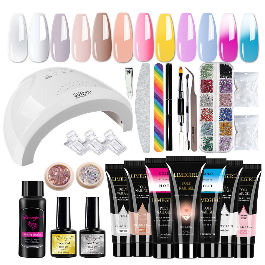 Transfronterizo nuevo 12 herramientas de pegamento de extensión de cristal traje lámpara de uñas herramientas de joyería conjunto completo sellado pegamento inferior en stock