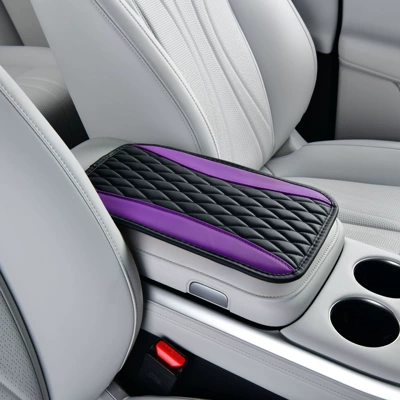 Car center console armrest – Armrest box pad - double-rhombus-design-no-side-ears-black-and-purple