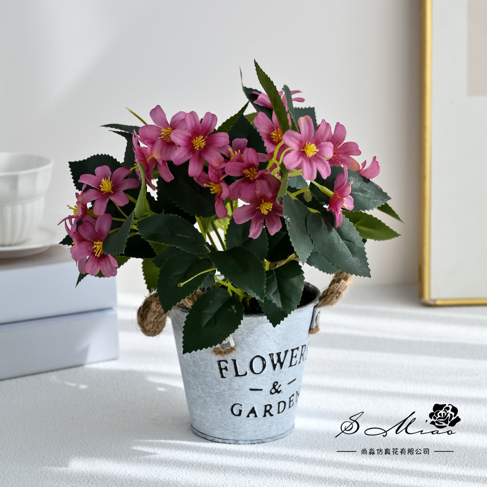 Botella de hierro sensación flor de begonia bonsai imitación maceta flores falsas decoración del hogar fotografía flores artificiales flores de boda perilla