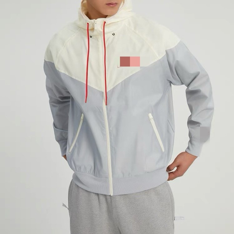 Foreign Trade Spring and Autumn Color-Blocked Men's Hooded Windproof Jacket Windbreaker with Hook Design, Unisex Embroidered Casual Sports Coat