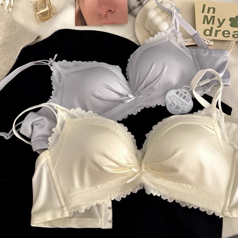 Satin Japanese Style Sexy Lace Small Chest Push-up Special Large Non-rimmed Bra Underwear suit Women's Underwear