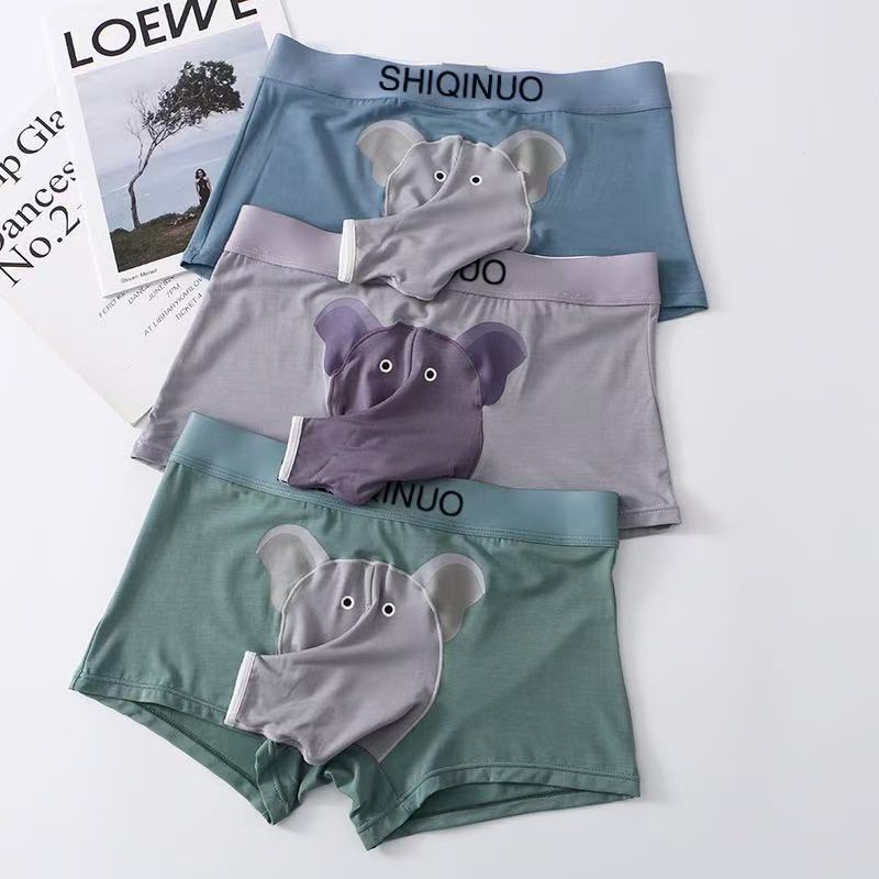 Elephant Cartoon Pattern Men's Modal Underwear Men's Breathable and Comfortable Boxer Briefs Fashionable Shorts Men's Antibacterial Underwear