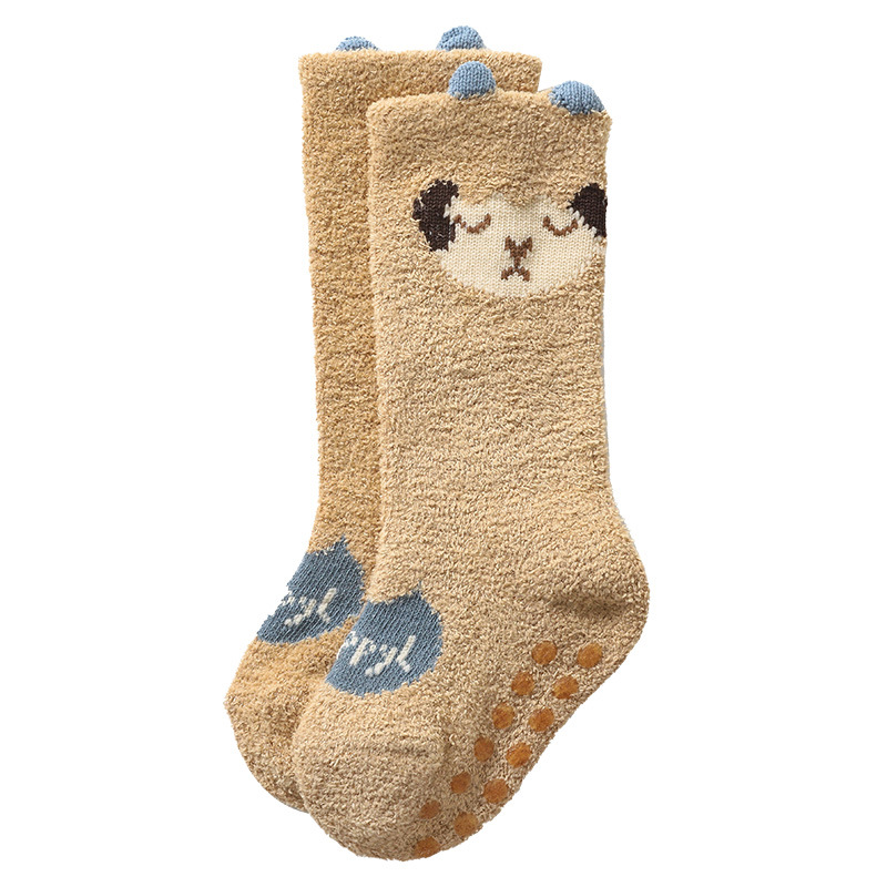 Liu Chengxing otoño e invierno Bebé medias de lana de coral caliente Temperatura de bloqueo niños y niñas medias altas dispensar piso antideslizante