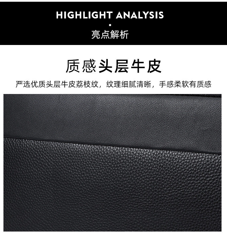 Túi xách tay nam da bò thật 39×9×29 cm đựng laptop 15 inch, túi công sở đeo chéo một vai — Màu đen chi tiết 5