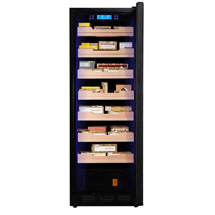Venta al por mayor 168 temperatura constante y humedad con película de humidificación hidratante pantalla refrigerada gabinete de cigarro comercial tabaco refrigerado y vino